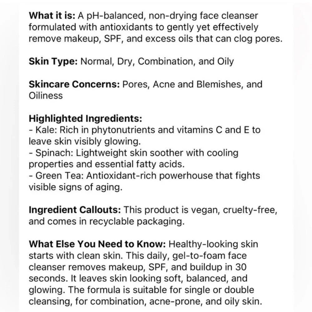 $6 🌙 Youth To The People Kale, Green Tea,‎ Spinach SUPERFOOD CLEANSER NEW